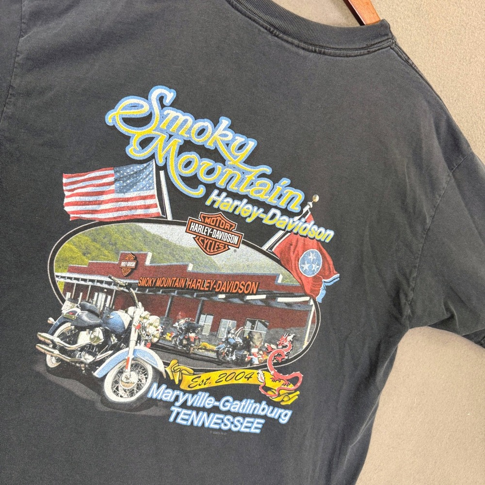 Vintage Harley-Davidson Shirt Men L Black Wolf Smoky Mountain USA Cotton Biker